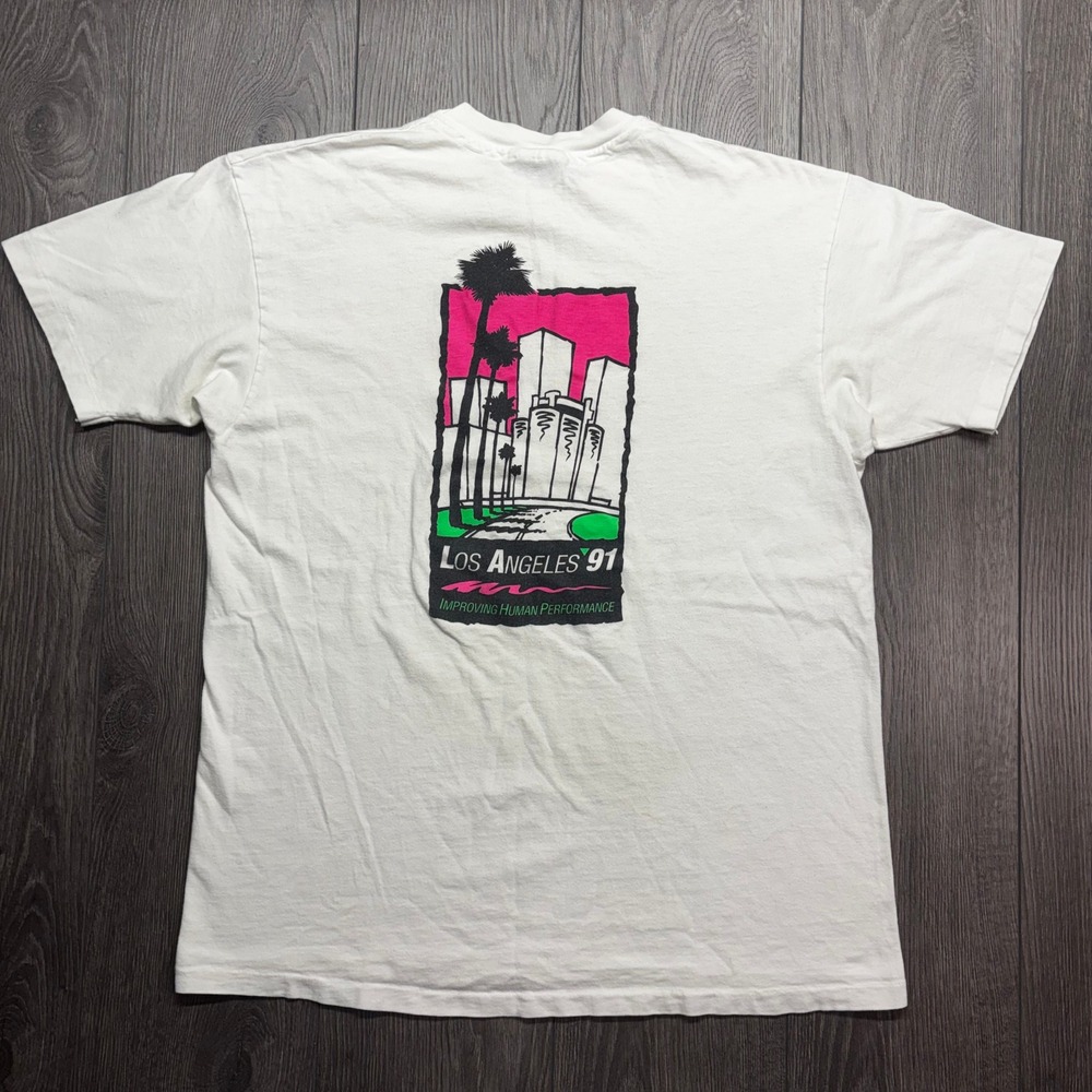 Vintage 1991 Los Angeles NSPI Graphic T-Shirt Mens XL White Hanes Beefy-T USA